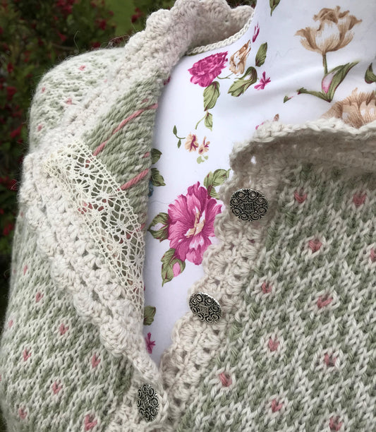 🌸 Duggfrisk-koften – romantisk og tidløs strikk med myk eleganse. Str XS(S)M(L)XL(XXL)