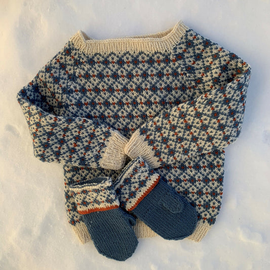 🌿 Vår-ruter genser & votter – fargerikt sett for små eventyrere! Str: 1-2(4)6(8)10-12 år