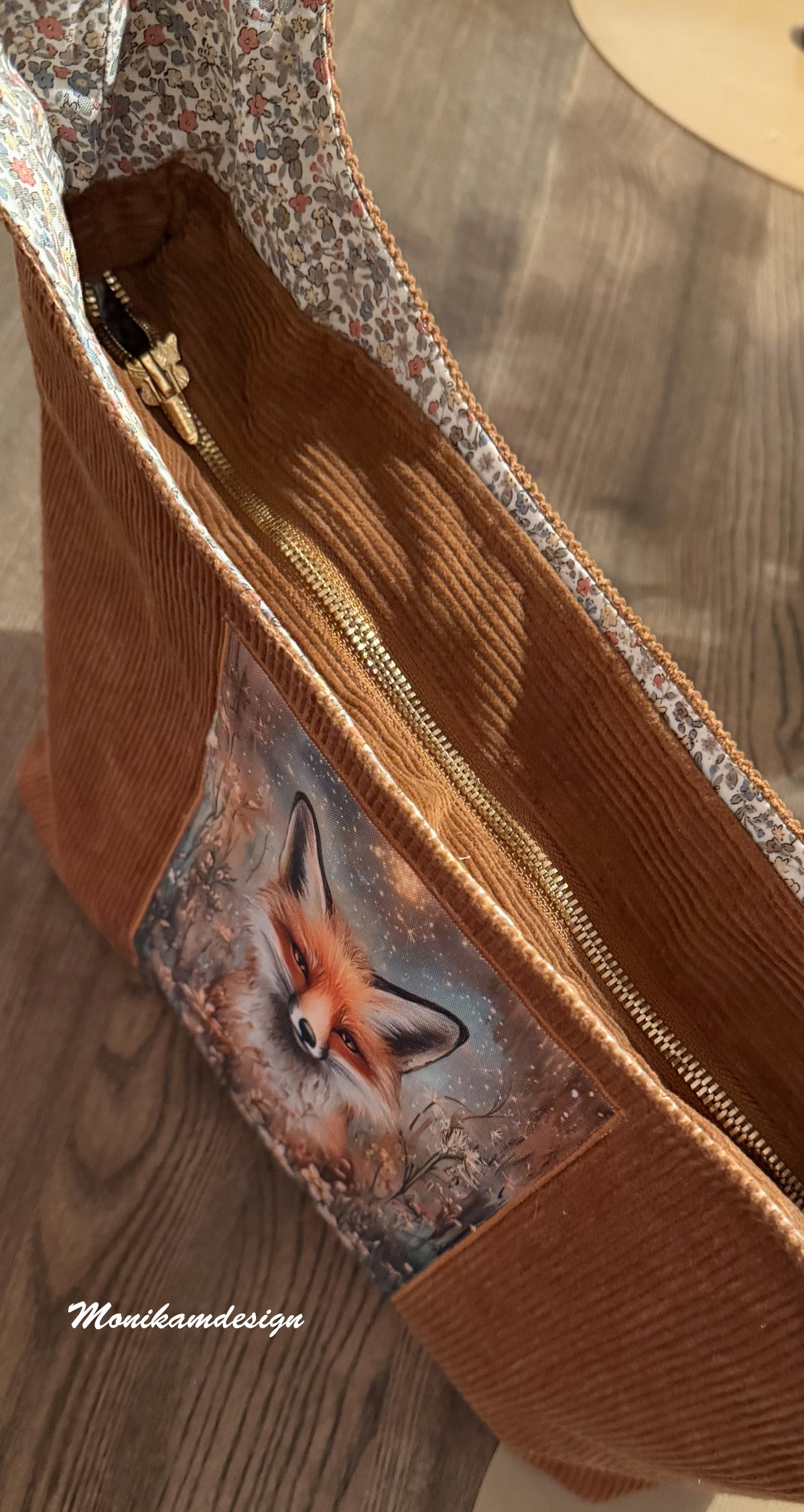 Håndsydd veske i vakker konjakkfarget kordfløyel 🦊