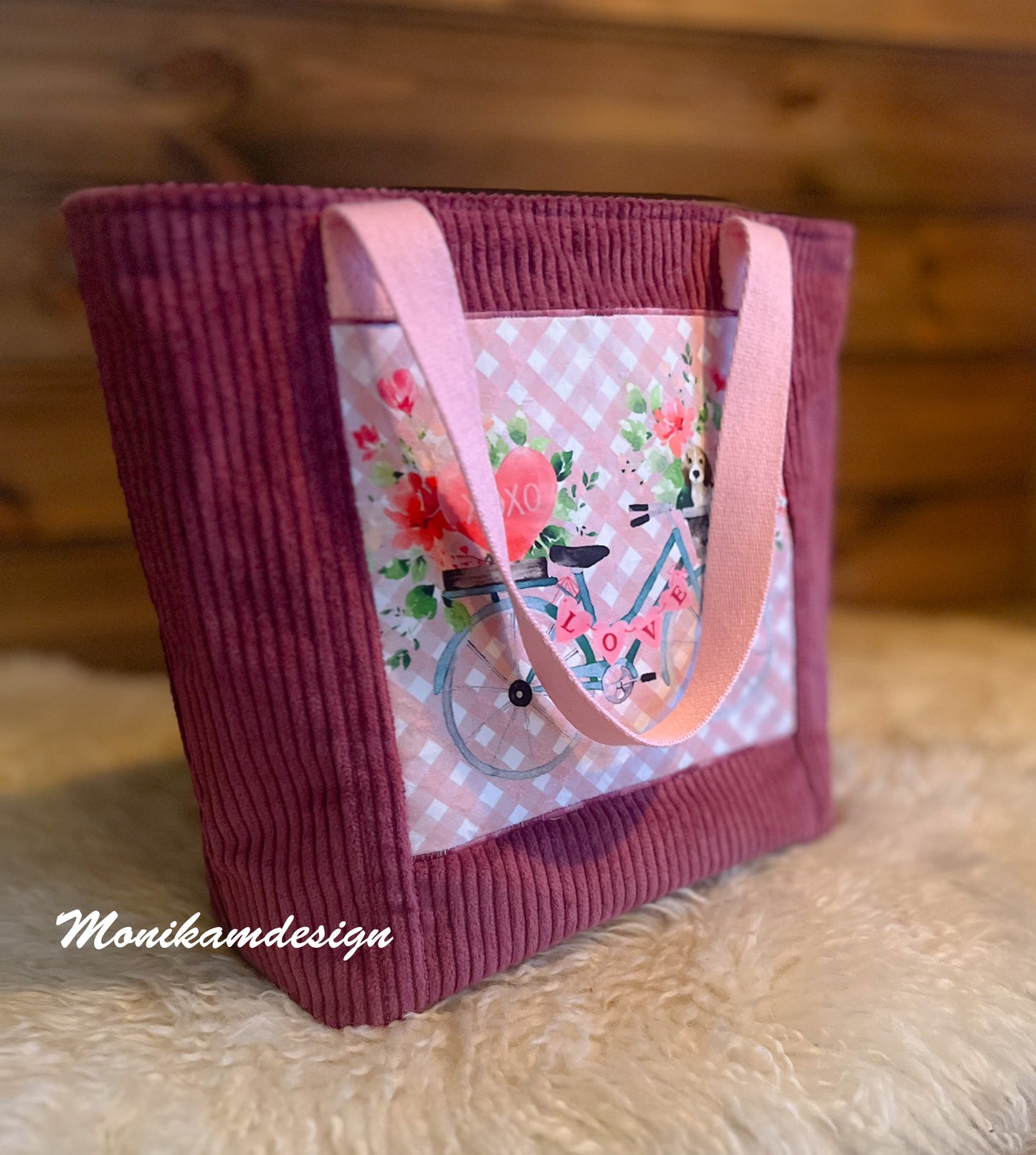 👜 Håndsydd veske i burgunder kordfløyel