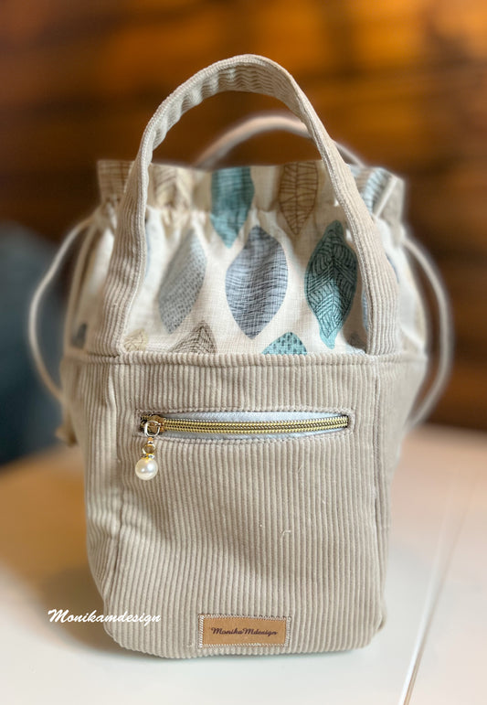 🧵 Small project bag in beige corduroy