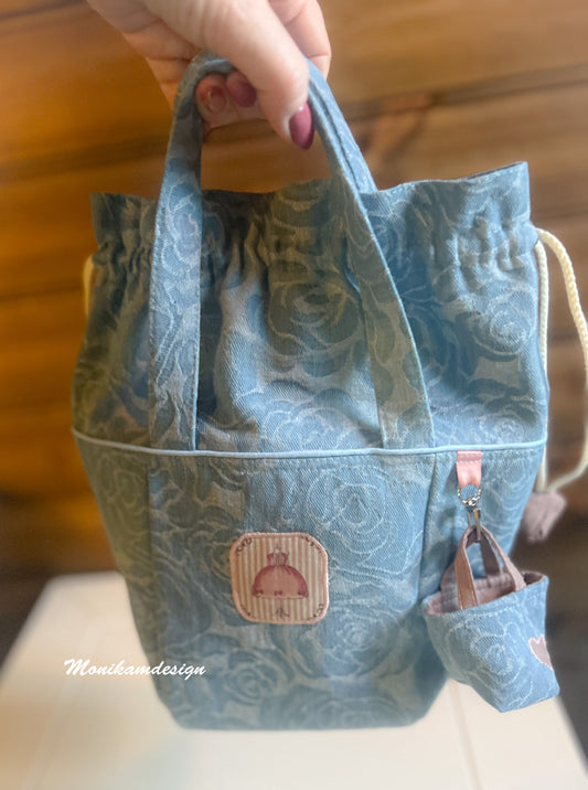 project bag for small knitting moments sewn in denim